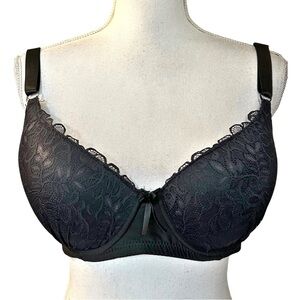 Romabra Floral Lace Underwire Bra Women’s Size 38DD in Solid Black Feminine
